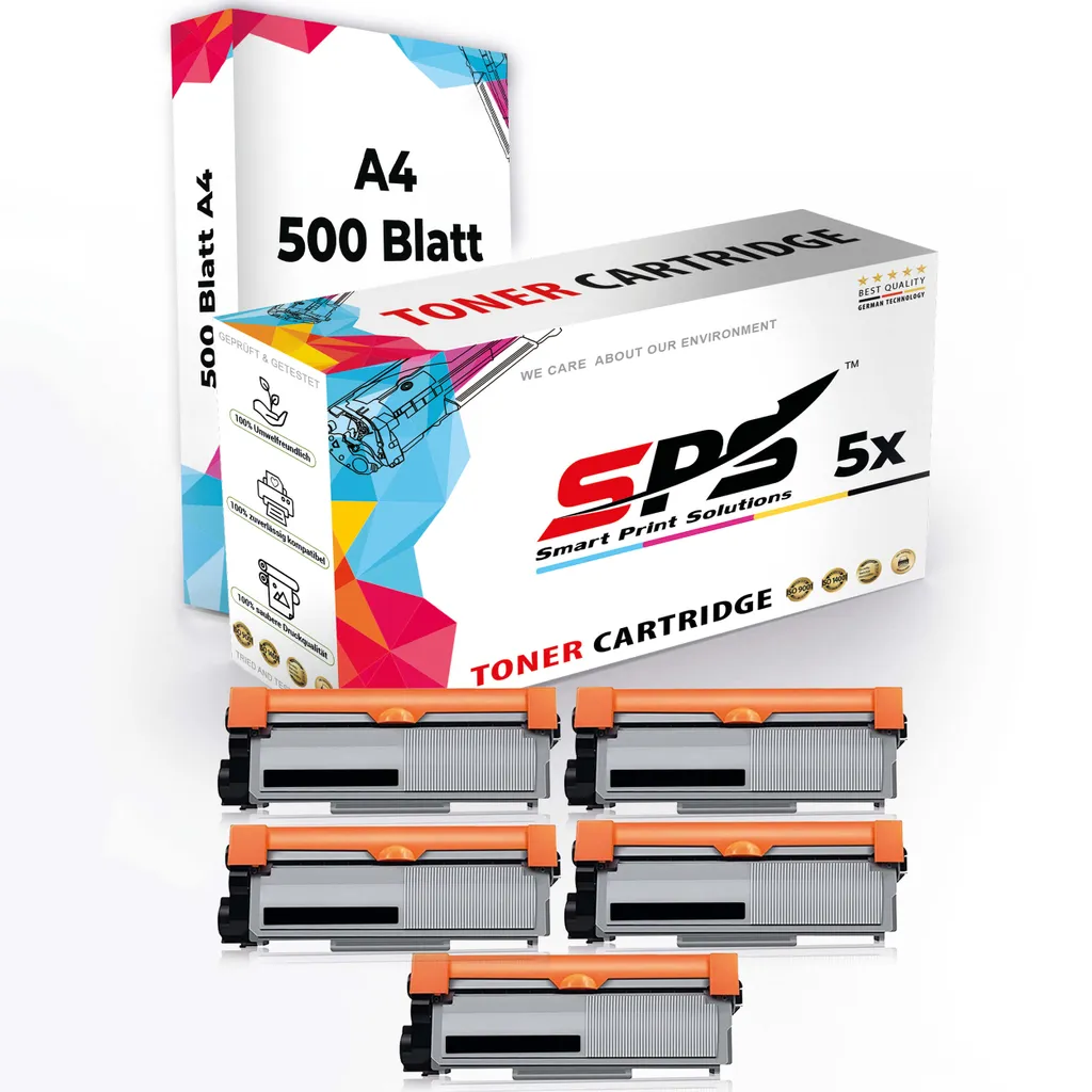 Druckerpapier A4 + 5x Multipack Set Kompatibel für Brother MFC-L 2740 CW (TN-2320) Toner-Kit Schwarz XL 5200 Seiten